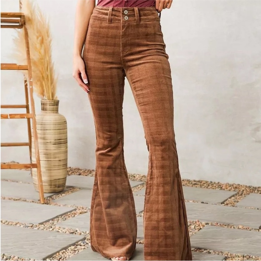 KanCan Chocolate Plaid Trousers